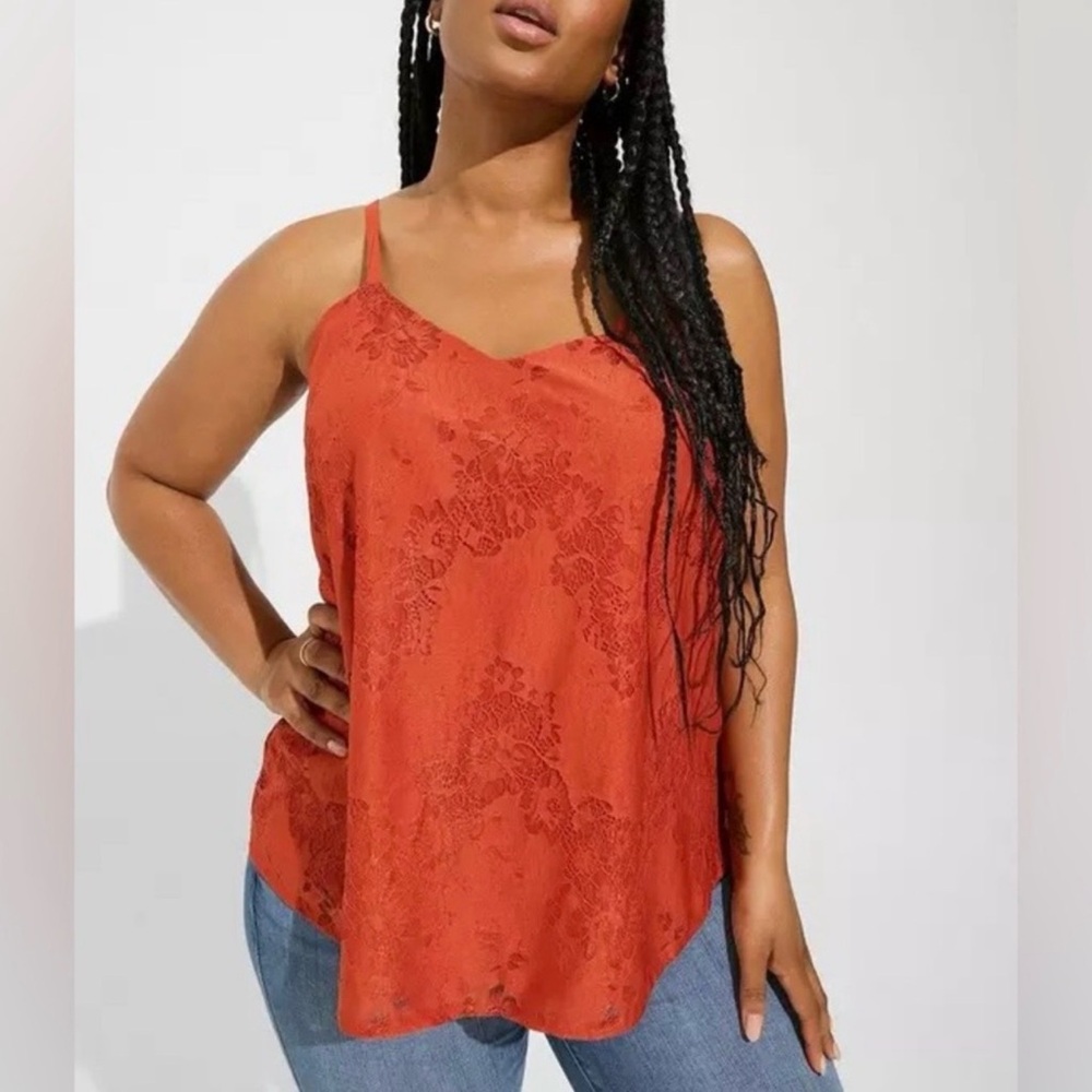 Women’s Plus Torrid Sophie Swing Tank Cami Sz 0 Burnt Orange Rust Lace